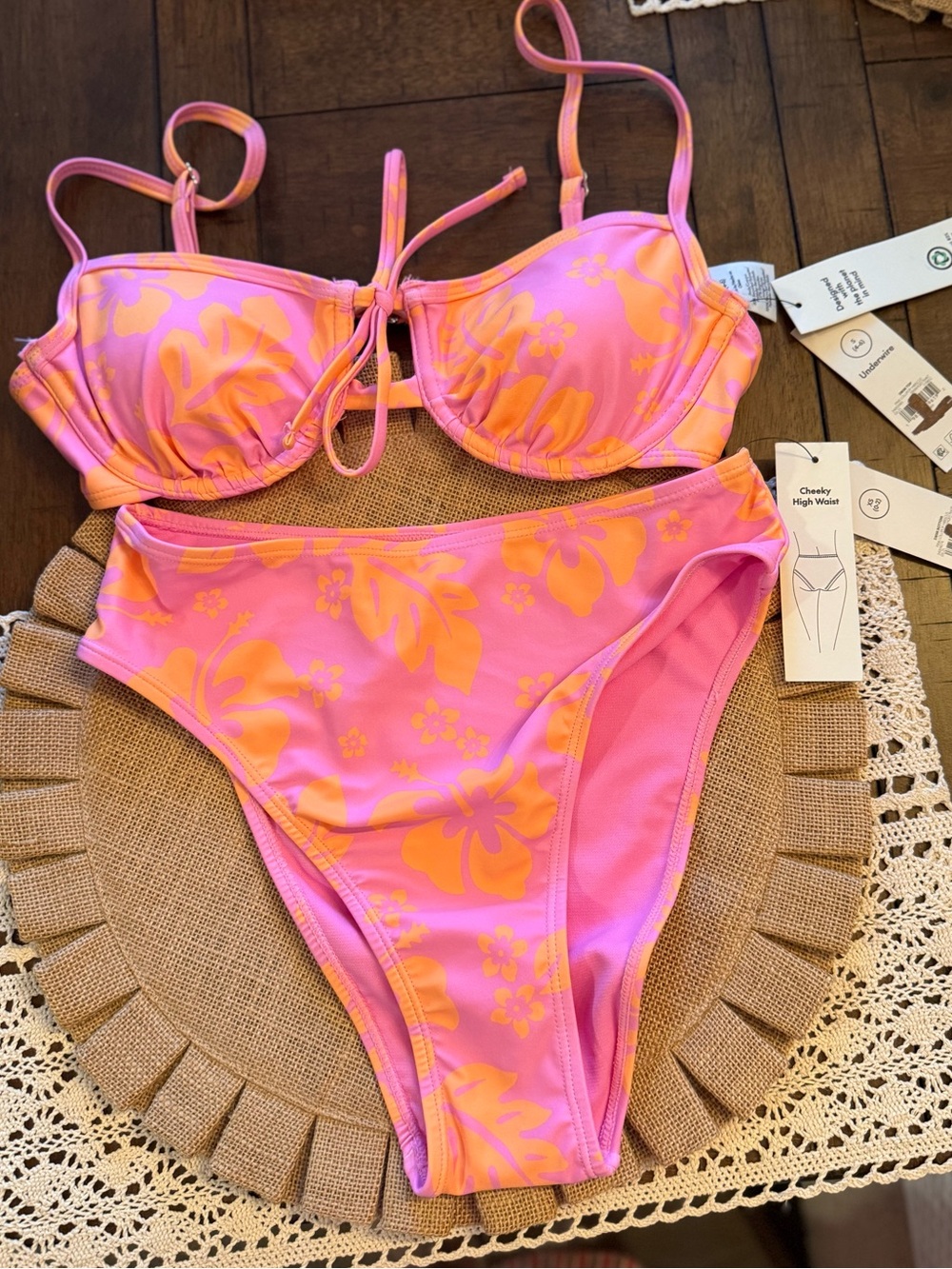 No Boundaries Pink & Orange Floral Bandeau Bikini Set
